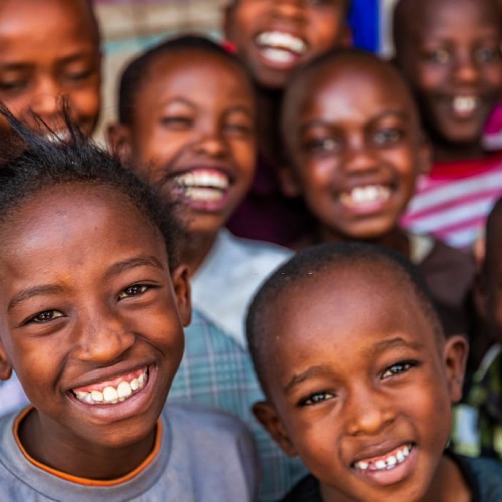 Group of happy African children living in an orphanage in Kenya, East Africa
